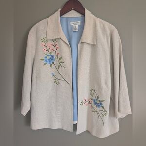 Vintage Linen Embroidered Jacket Size 16